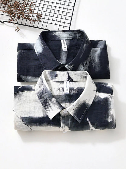 Black and white patterned shirts on a white background