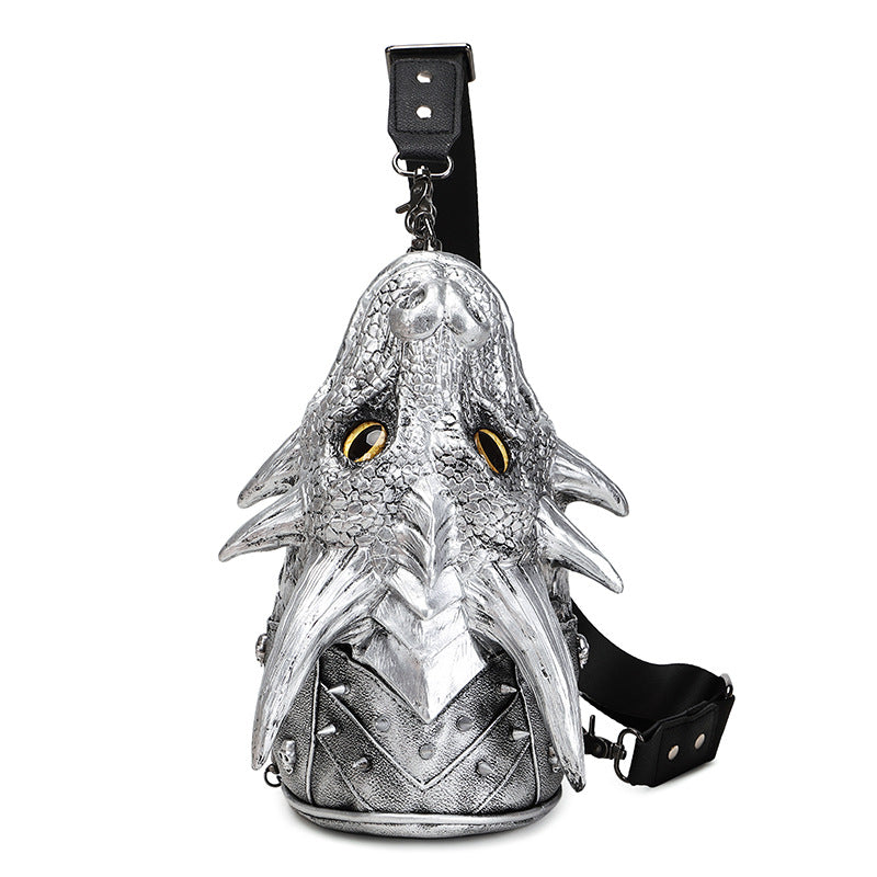 Black leather sling bag on a white background