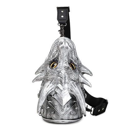 Black leather sling bag on a white background