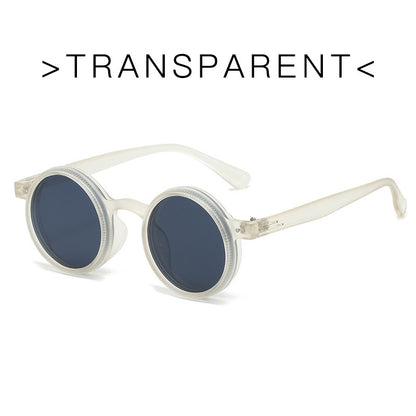 Transparent sunglasses with dark lenses on a white background