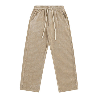 Beige ribbed pants with drawstring on a white background