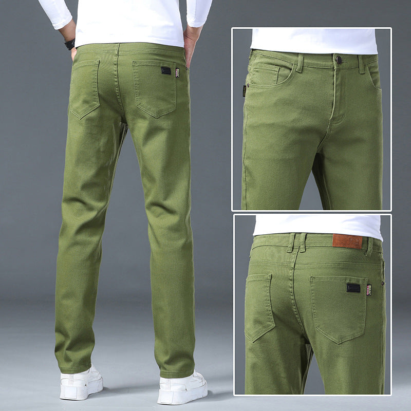 Green pants displayed on a person with close-up insets on a gray background
