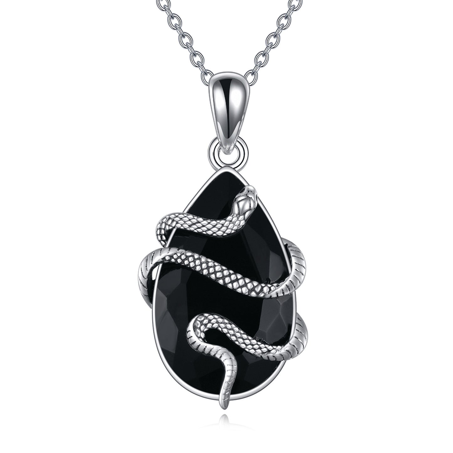 Sterling Silver Black Obsidian Tourmaline Crystal Snake Necklace
