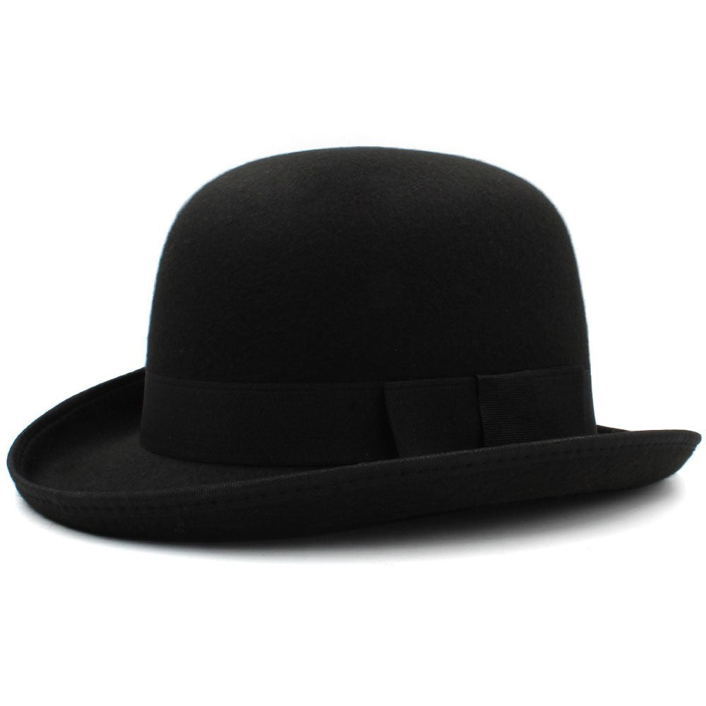 Black bowler hat on a white background