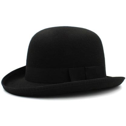 Black bowler hat on a white background