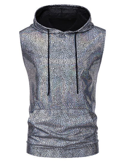 Sleeveless hoodie with a pattern on a white background