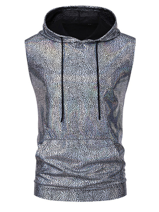 Sleeveless hoodie with a pattern on a white background
