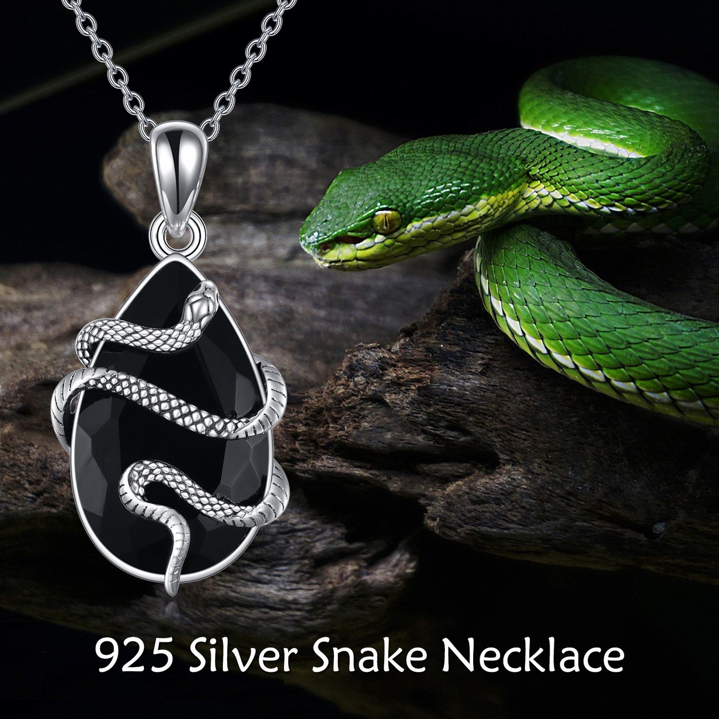 Sterling Silver Black Obsidian Tourmaline Crystal Snake Necklace