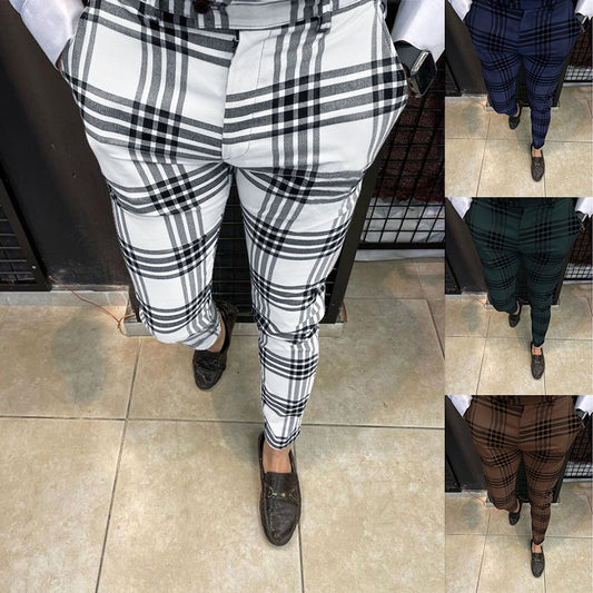 Men's Large Plaid Pencil Trousers