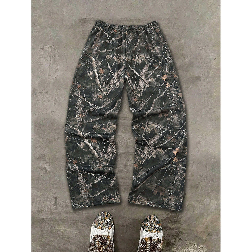 Camouflage pants on a beige background.
