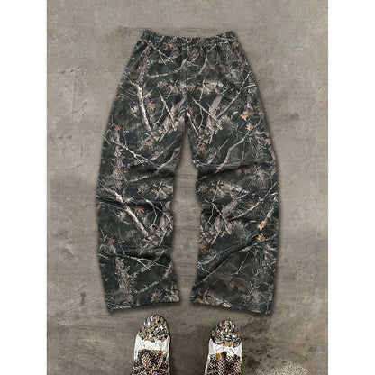 Camouflage pants on a beige background.