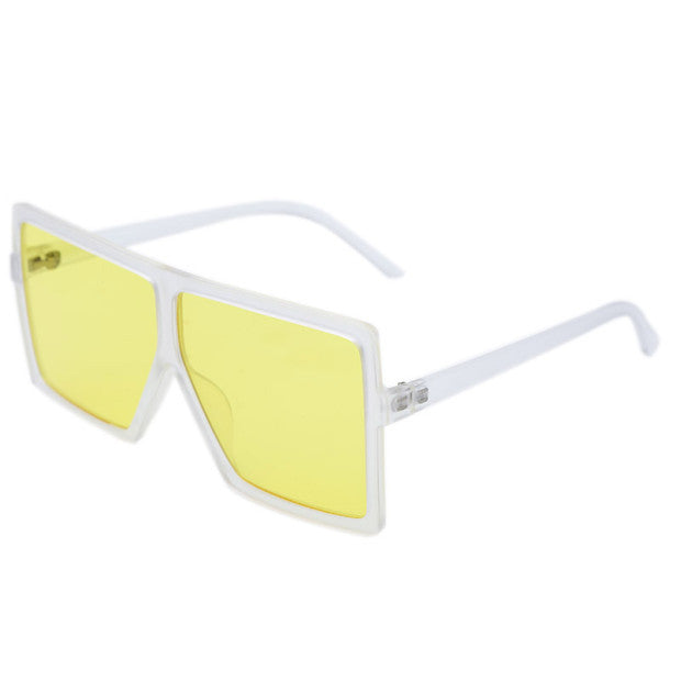 Sunglasses with white frame and yellow lenses on a white background