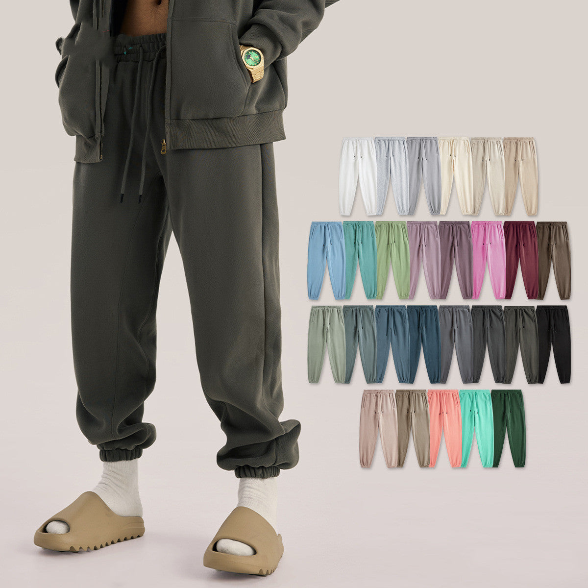 Men's Solid Color Casual Fleece Sweatpants
