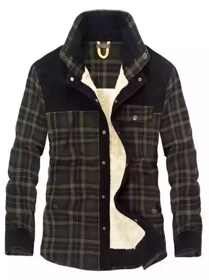 Plaid shirt with black collar and white lining on a white background