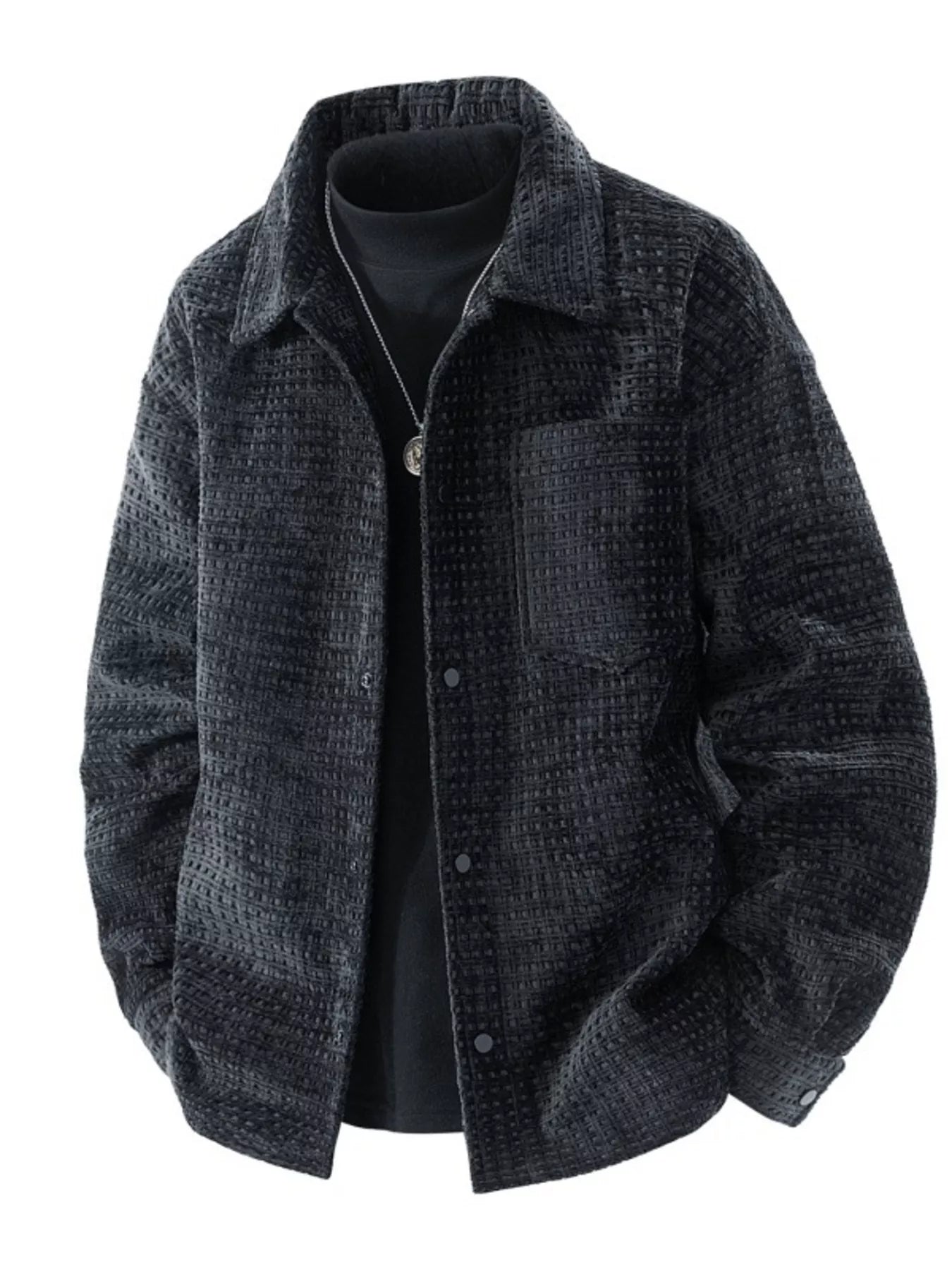 Dark gray textured jacket on a white background