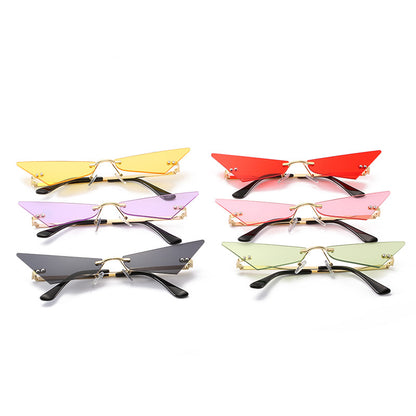 Set of colorful cat-eye sunglasses on a white background