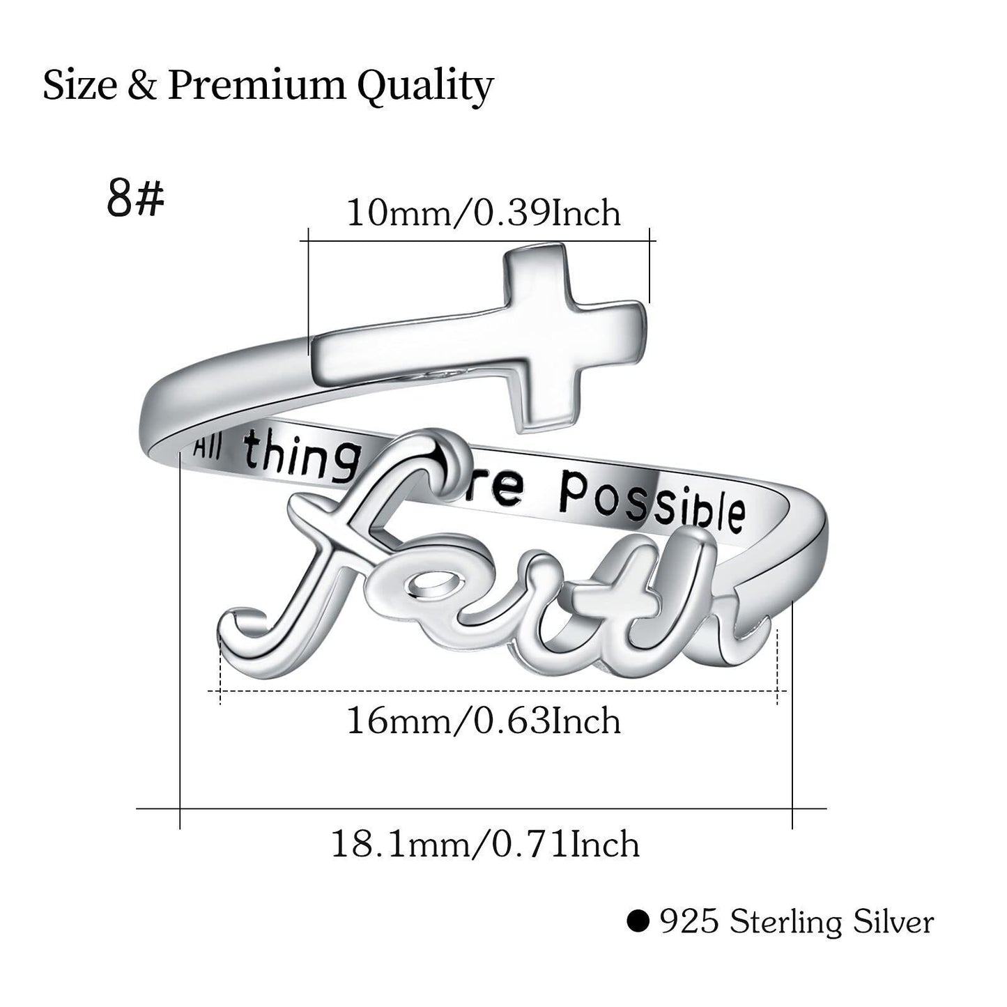 Sterling Silver Faith Adjustable Ring