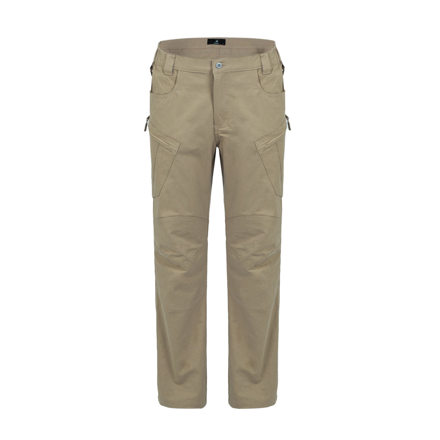 Beige pants with multiple pockets on a white background