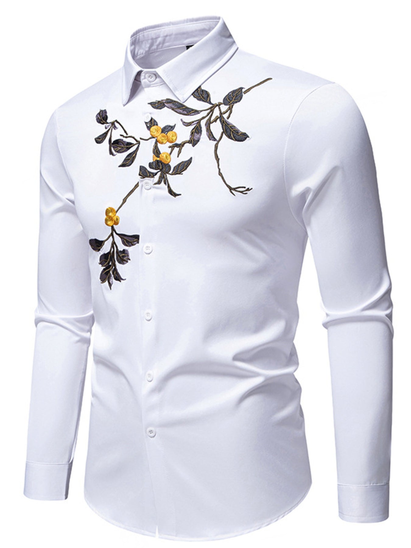 White shirt with floral embroidery on a white background