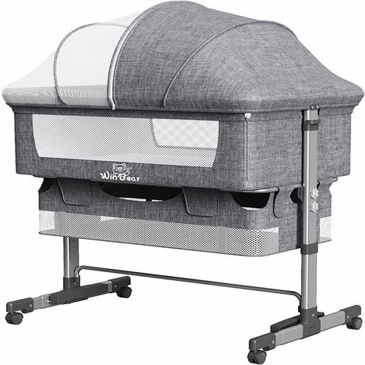 Grey Bedside Crib With Mosquito Net