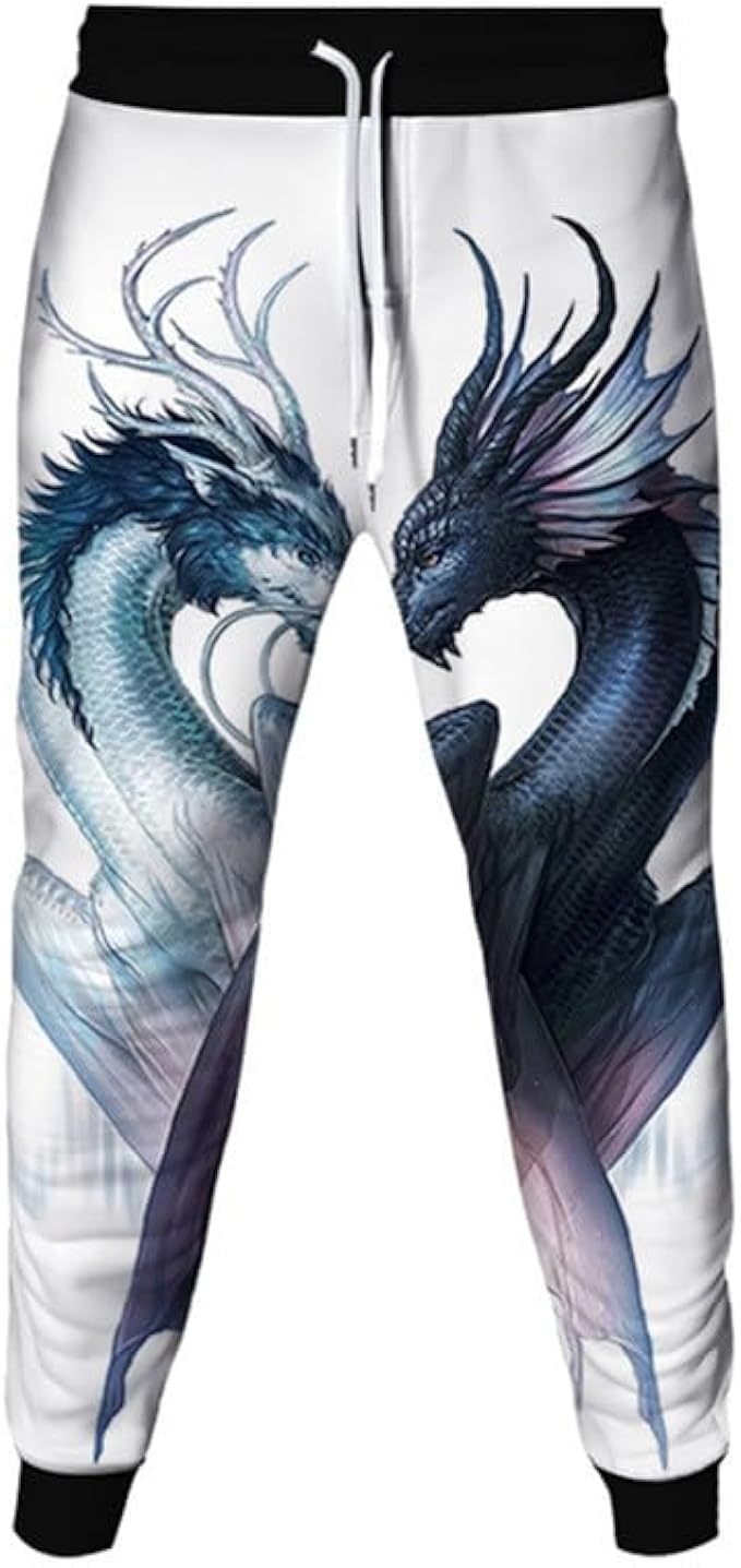 Pants with dragon design on a white background