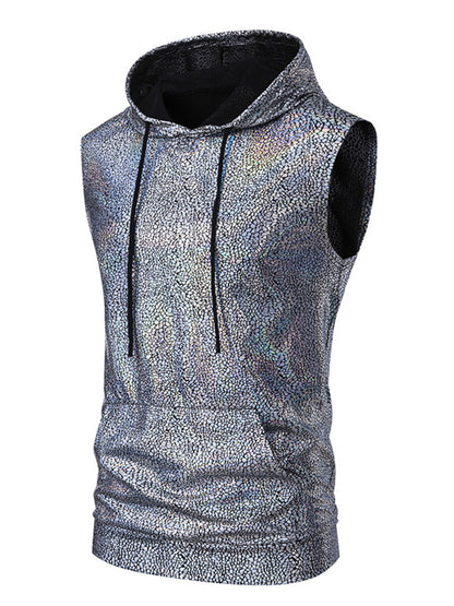 Sleeveless hoodie with a pattern on a white background