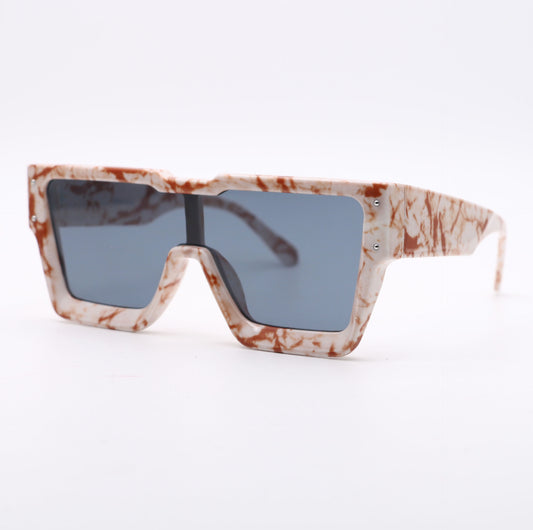 Sunglasses with a marbleized frame on a white background