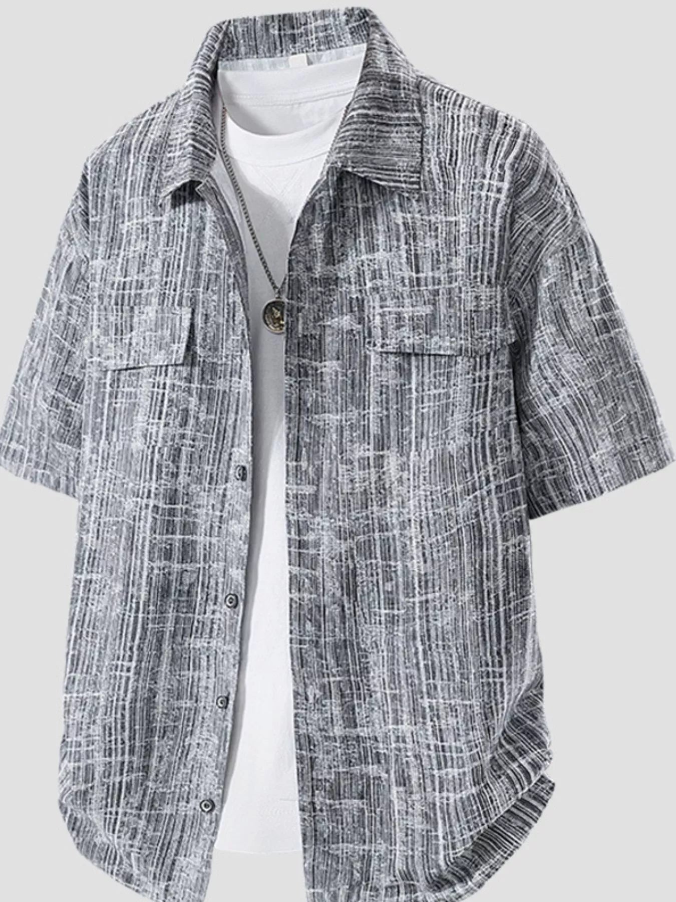 Short-sleeve shirt with a pattern on a white background