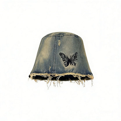 Denim lampshade with a butterfly design on a white background