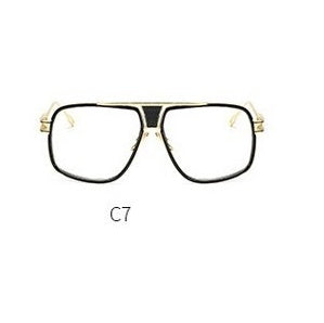 Aviator-style glasses with gold accents on a white background