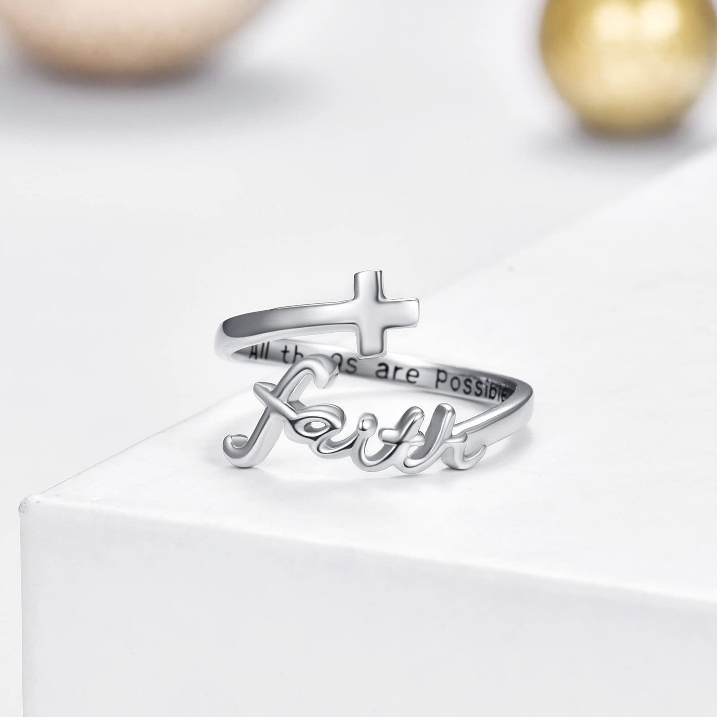 Sterling Silver Faith Adjustable Ring