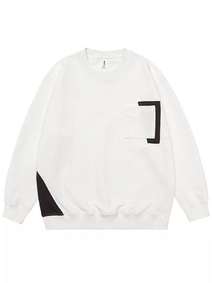 White sweatshirt with black geometric design on a white background