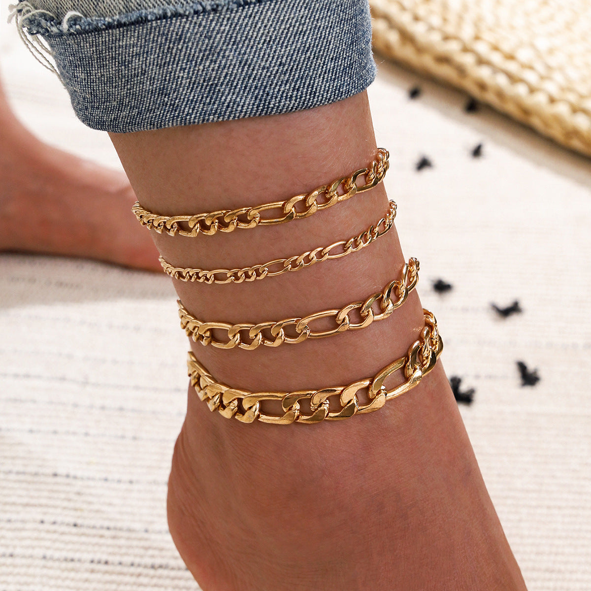 Fashion 5 Pcs Gold Color Anklets