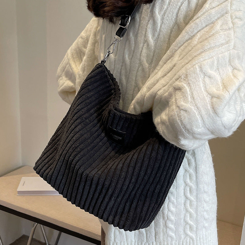 Versatile Large Capacity Corduroy Soft Surface Shoulder Bag