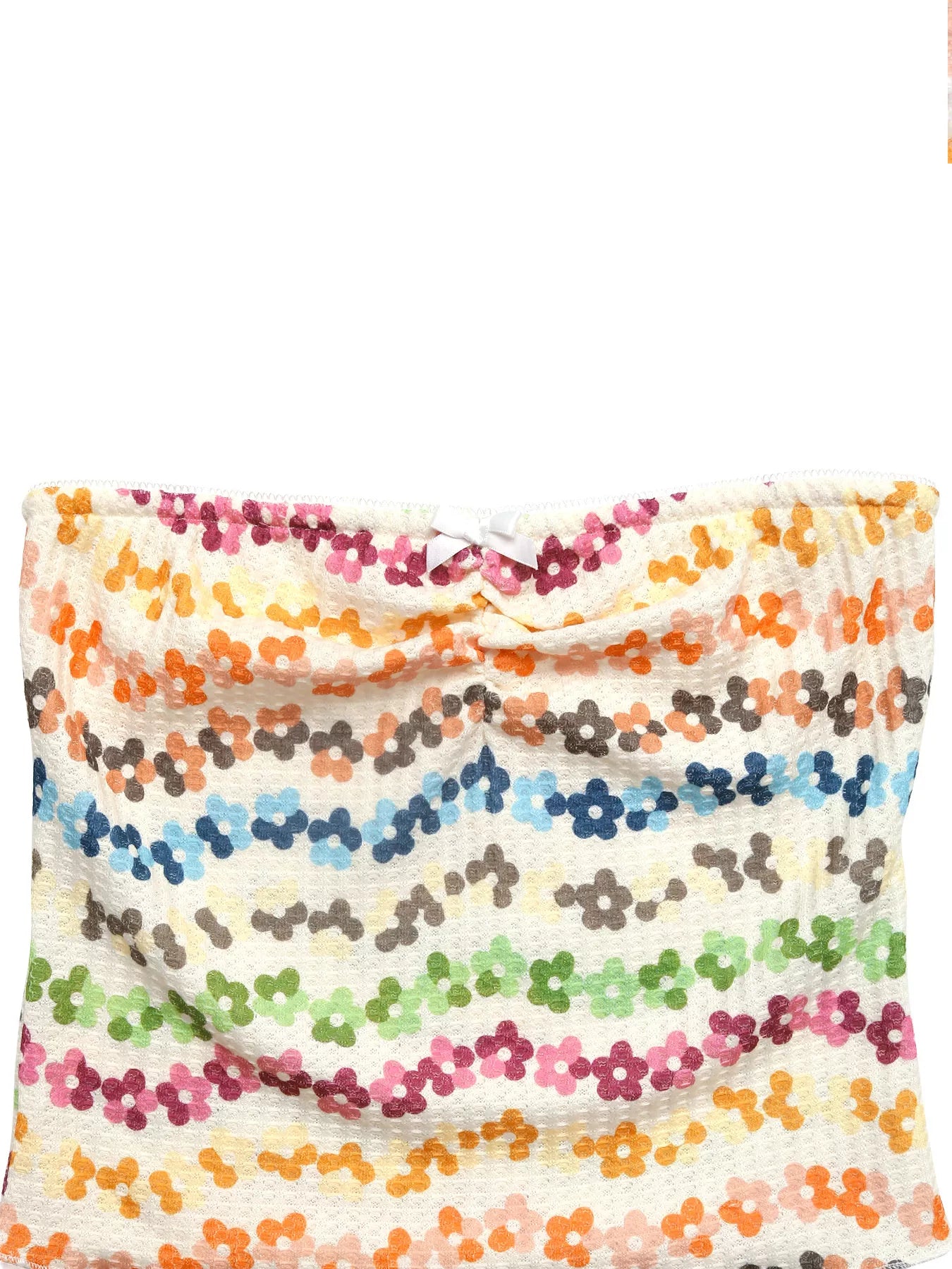 Multicolored floral patterned fabric on a white background
