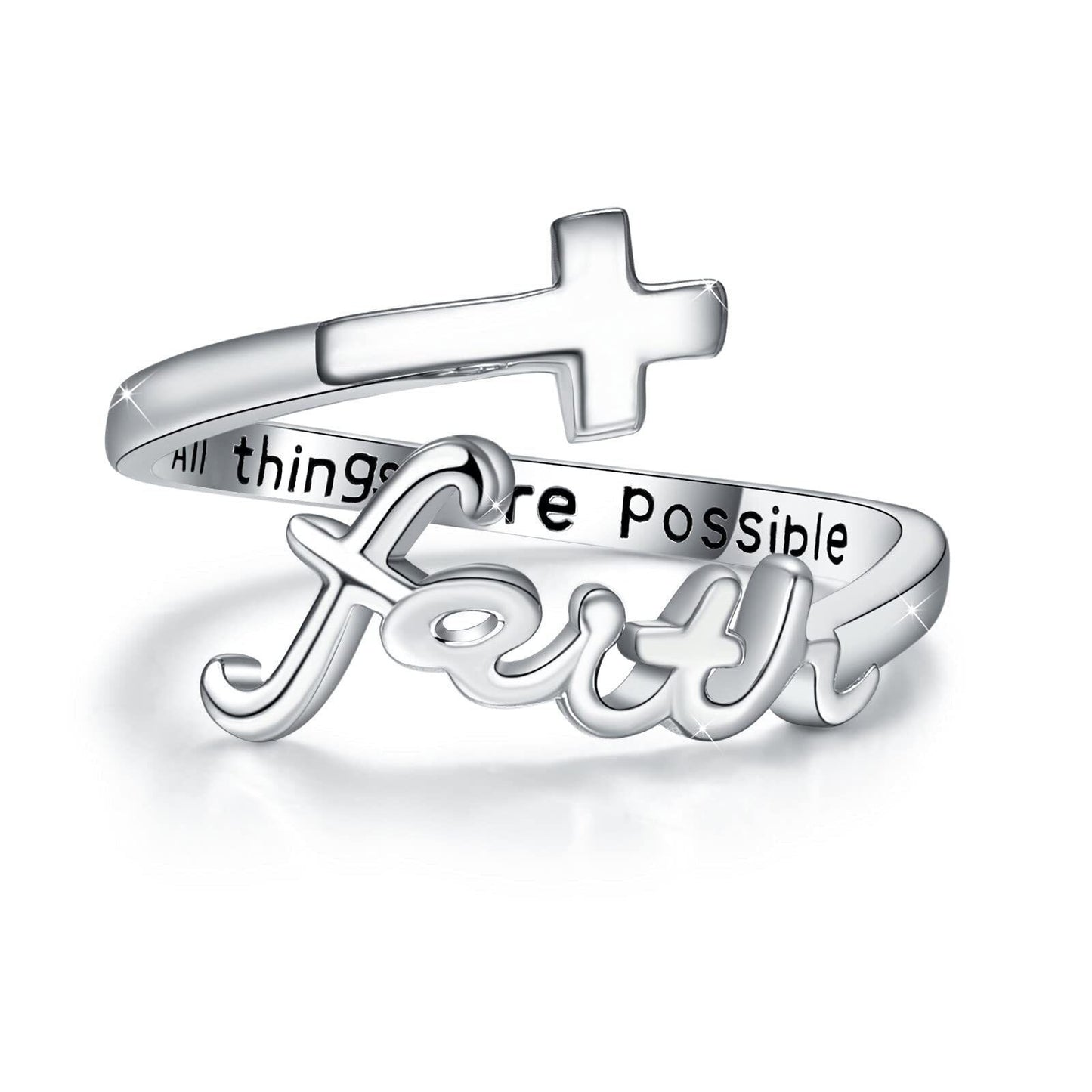 Sterling Silver Faith Adjustable Ring