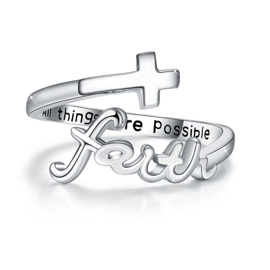 Sterling Silver Faith Adjustable Ring