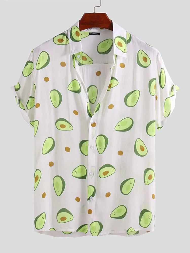 White shirt with avocado pattern on a white background