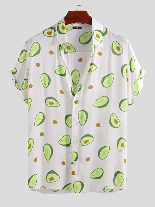 White shirt with avocado pattern on a white background