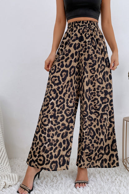 Leopard Print Wide Leg Pants