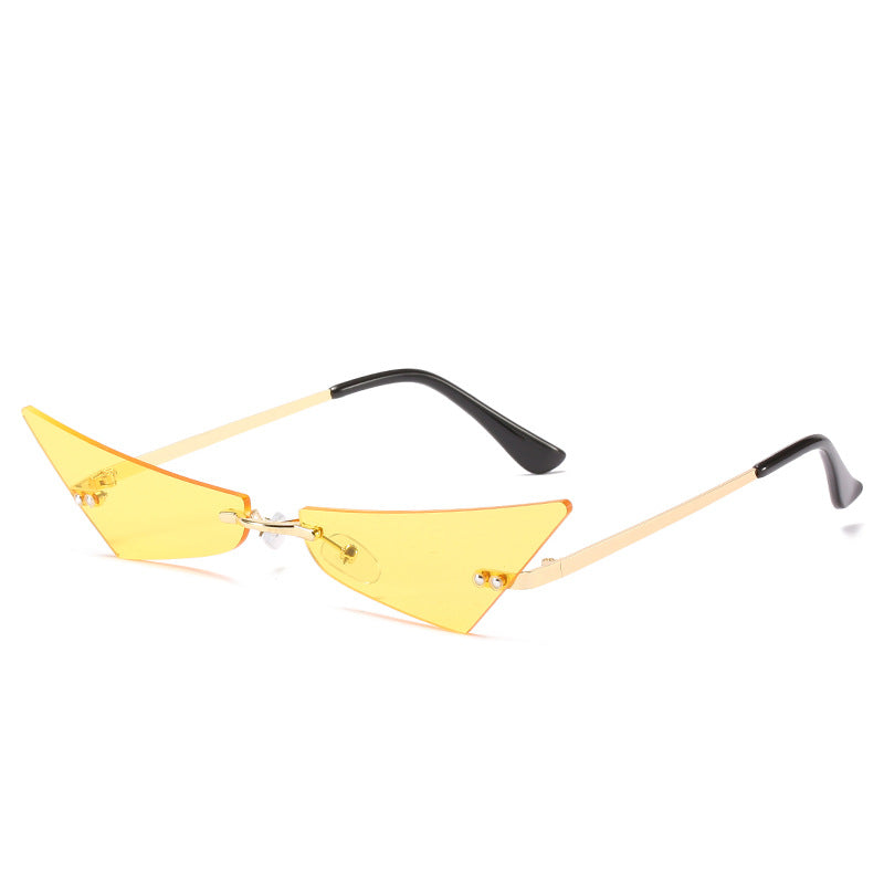 Sunglasses with yellow lenses and black frames on a white background