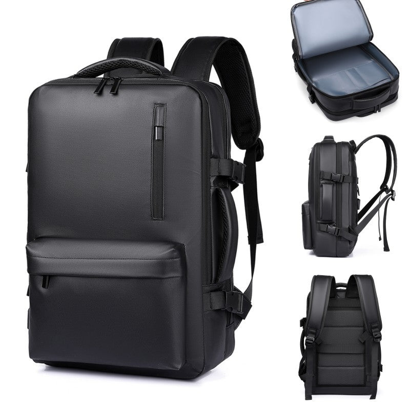Black backpack with multiple angles shown on a white background