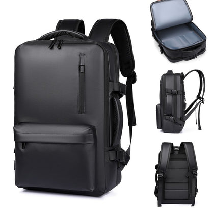 Black backpack with multiple angles shown on a white background