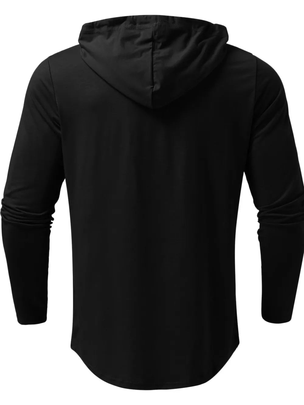 Black hoodie shown from the back on a white background