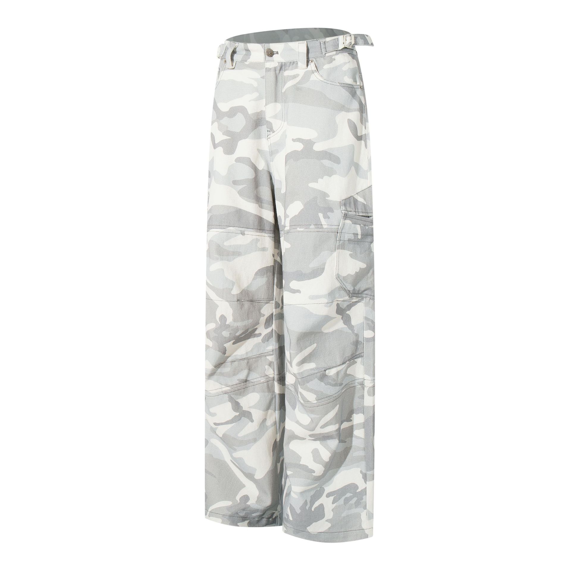 White camouflage pants on a white background