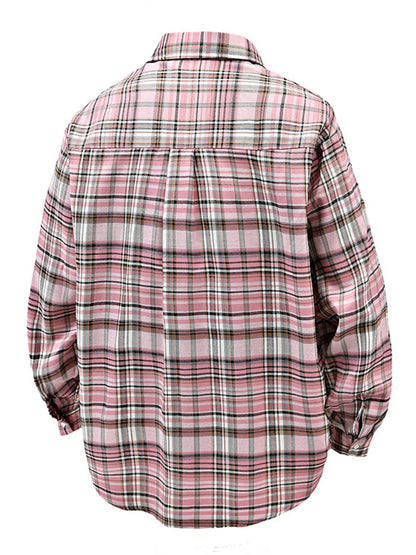 Pink and white plaid shirt on a white background