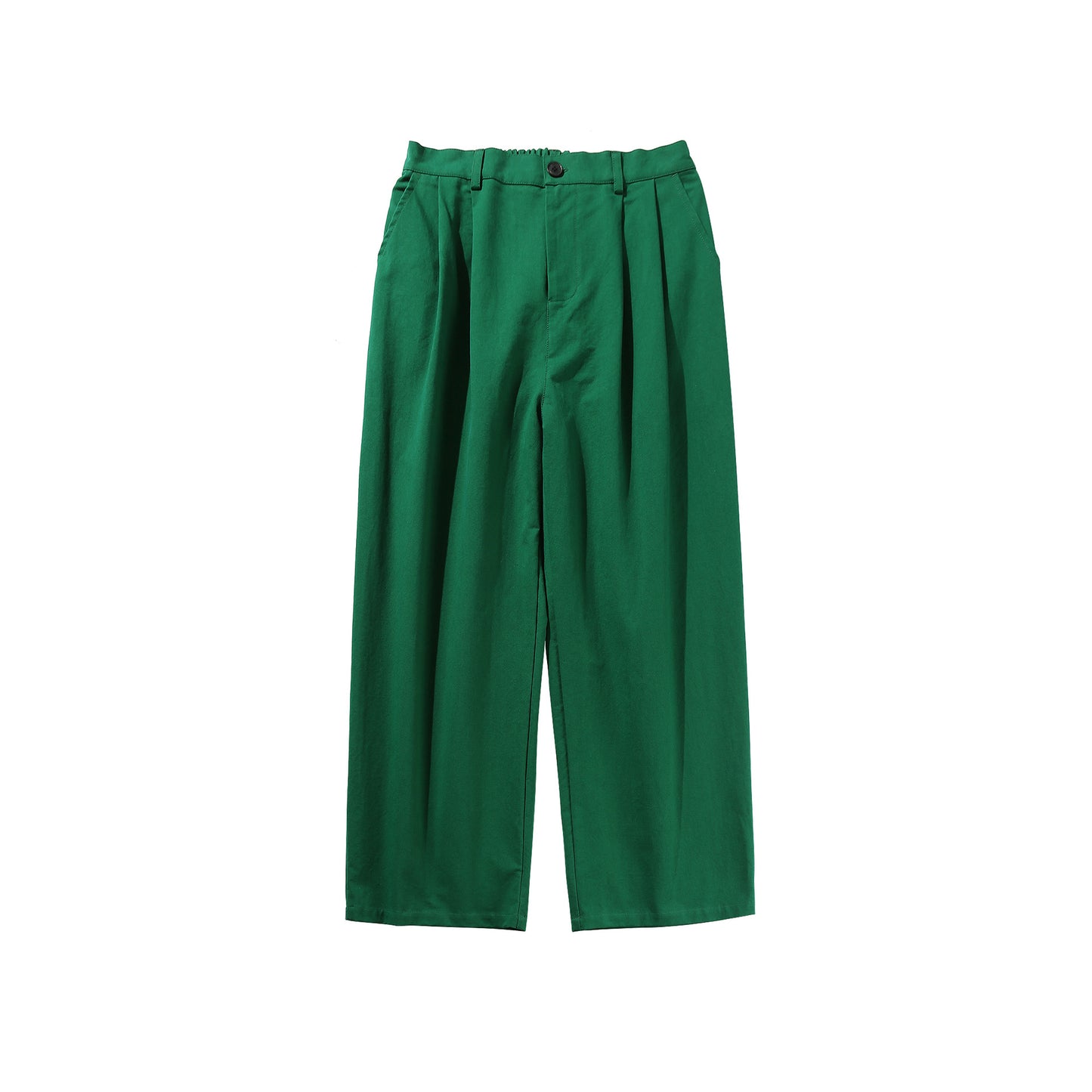 Green pleated pants on a white background