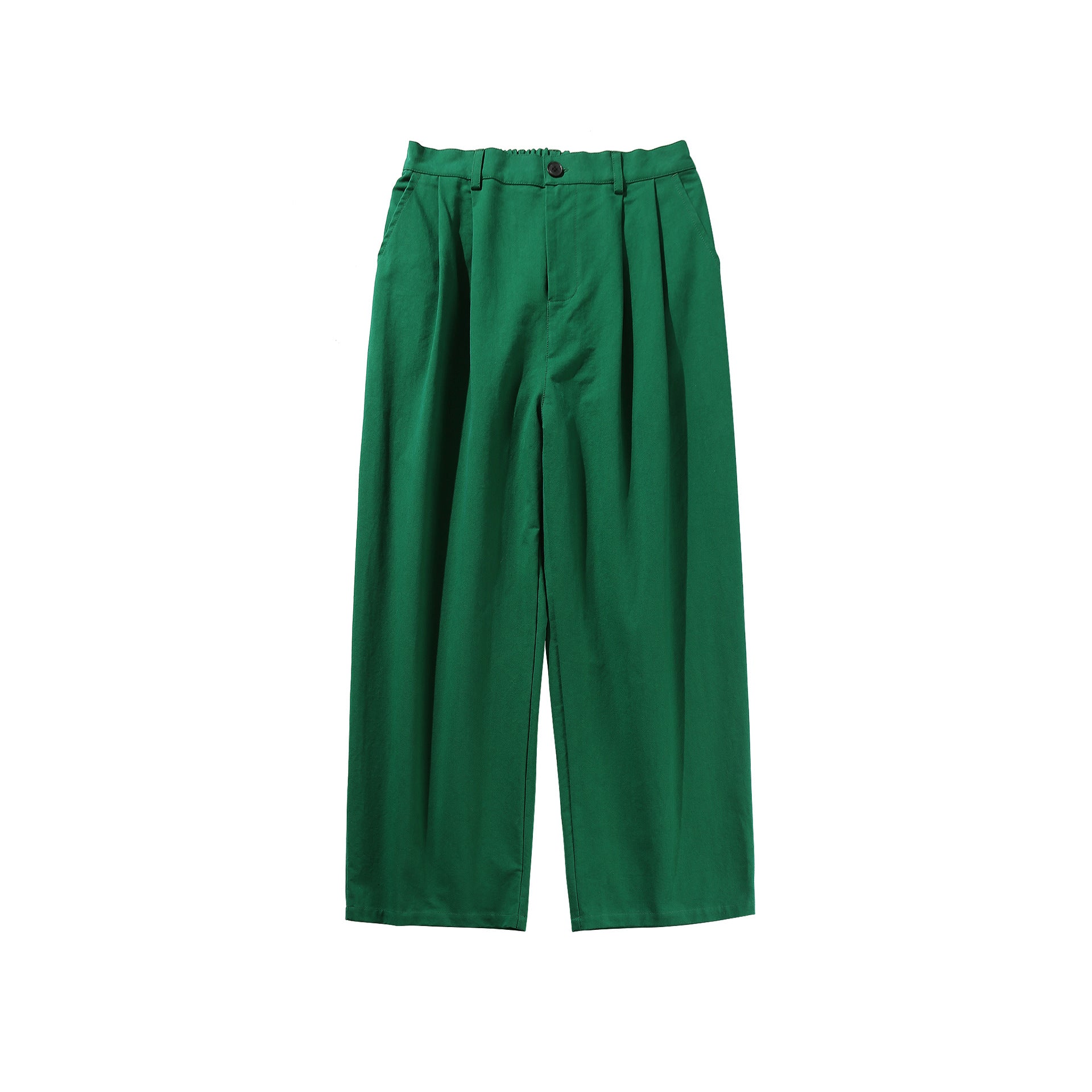 Green pleated pants on a white background