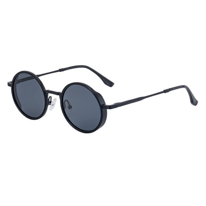 Black round sunglasses on a white background