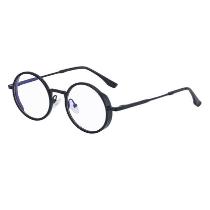 Round black eyeglasses on a white background